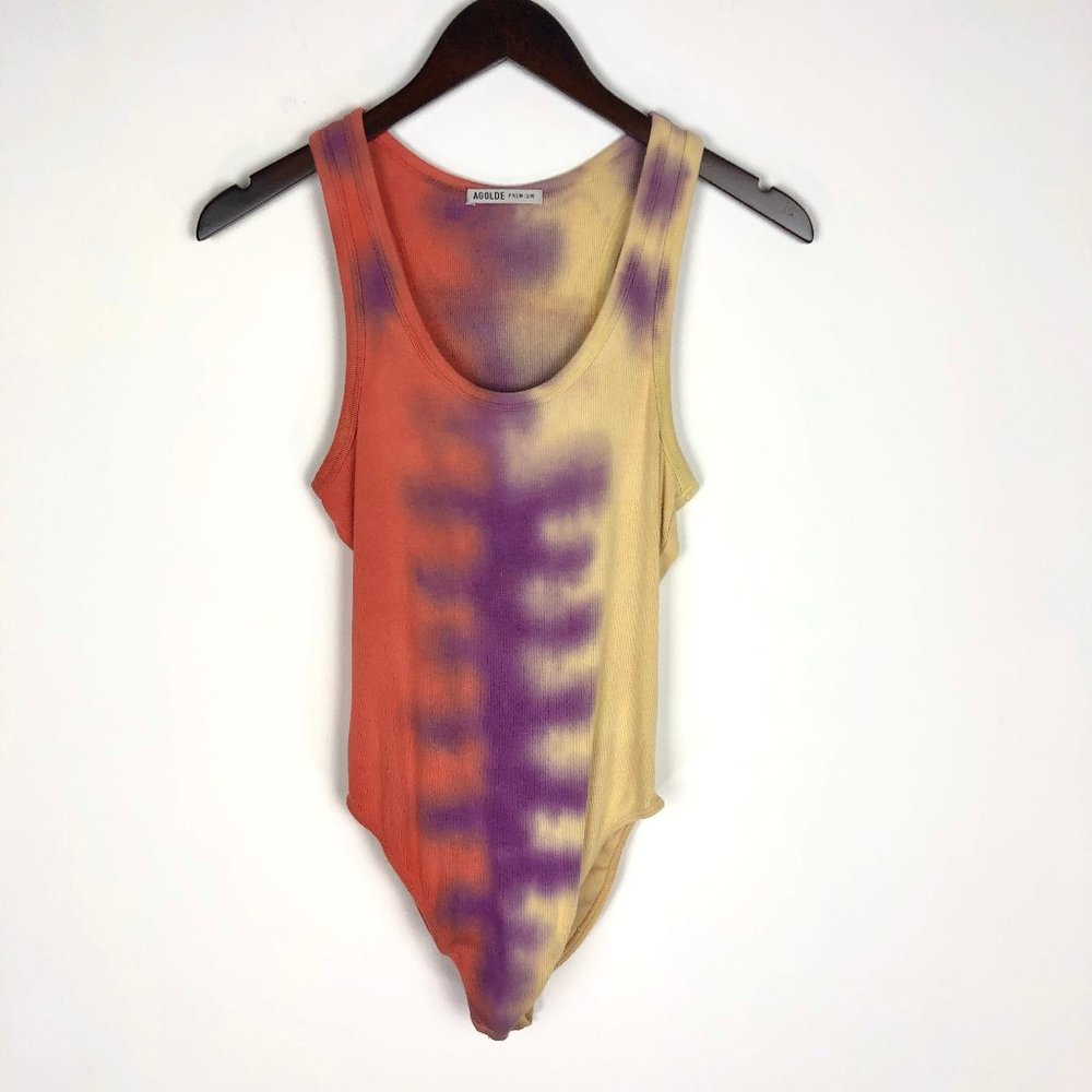 Agolde Rib Tank Bodysuit Size S Soft Supima Ribbed Multicolor Tie Dye Sleeveless